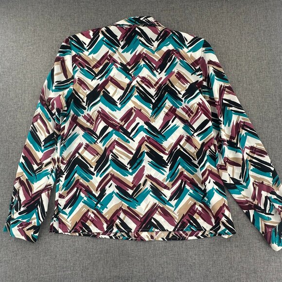 Alfred Dunner Button Down Shirt Long Sleeves Multicolor Abstract Print 8 Teal - Picture 11 of 13